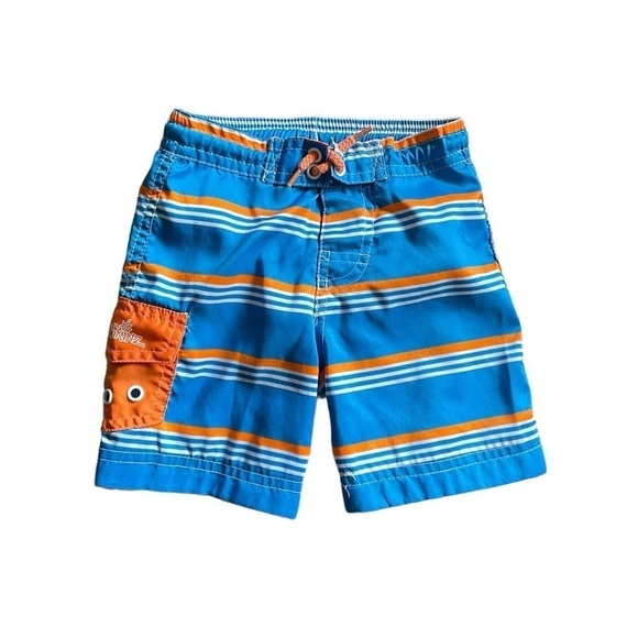 UV Skinz Infant Boys’ Striped Swim Trunks 12-18mos Blue Orange White - Picture 1 of 6